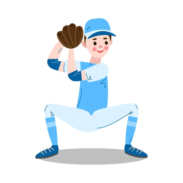 Niño sentado y la captura de la bola durante el juego de béisbol vector de ilustración — Archivo Imágenes Vectoriales