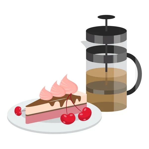 Petit déjeuner avec morceau de gâteau et illustration vectorielle de thé — Image vectorielle