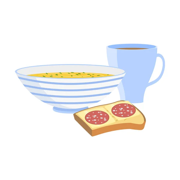 Frühstück mit Haferbrei, Toast und Tasse Kaffee Vektor Illustration — Stockvektor