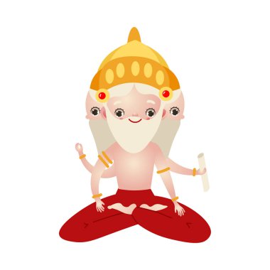 Hindistan tanrısı Lotus 'ta oturuyor ve birçok baş vektör illüstrasyonuyla.