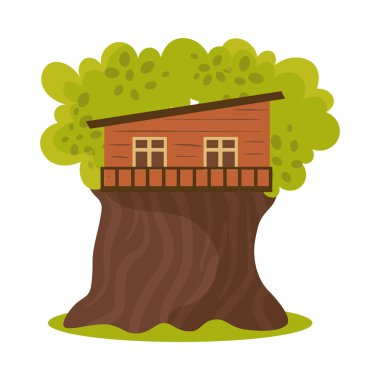 Ağaç vektör illüstrasyonunda bir kat ahşap ev.