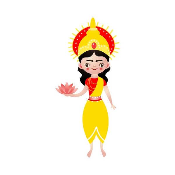 Indische hinduistische Göttin mit Lotusblumen in der Hand Vektor Illustration — Stockvektor