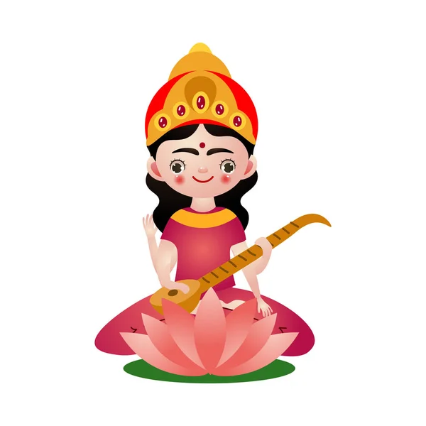 Hindu deity with four hands playing sitar vector illustration — Stock Vector