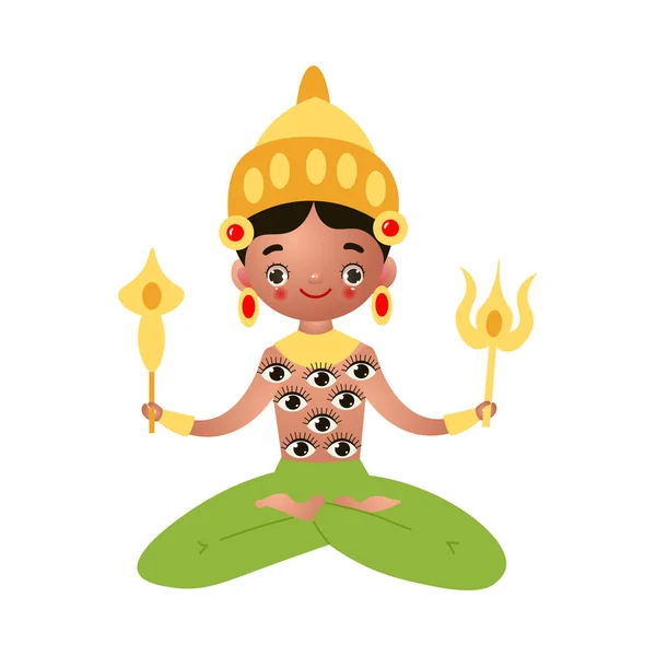 Hindu deity with many eyes sitting with rods vector illustration — Stock Vector