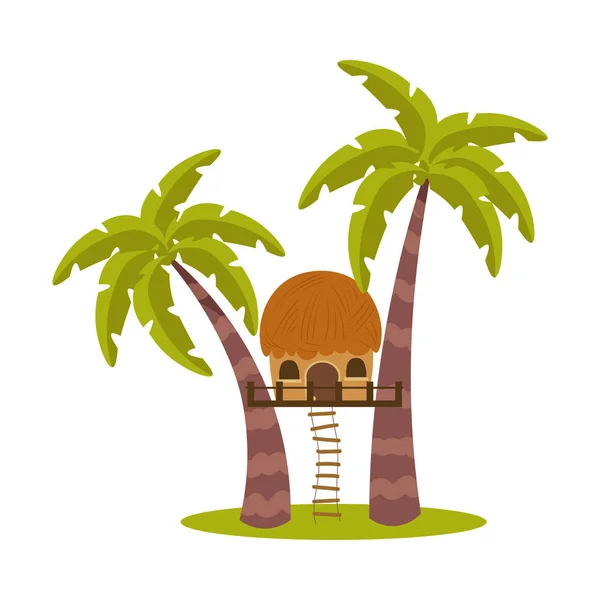 House between palms trunks with hanging ladder vector illustration — ストックベクタ