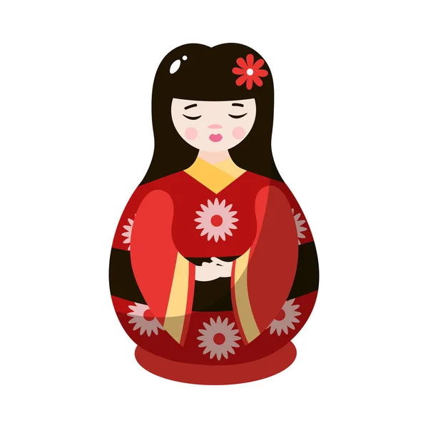 Geisha japonesa anidando muñeca en colorido traje nacional. Ilustración vectorial en estilo plano de dibujos animados — Vector de stock