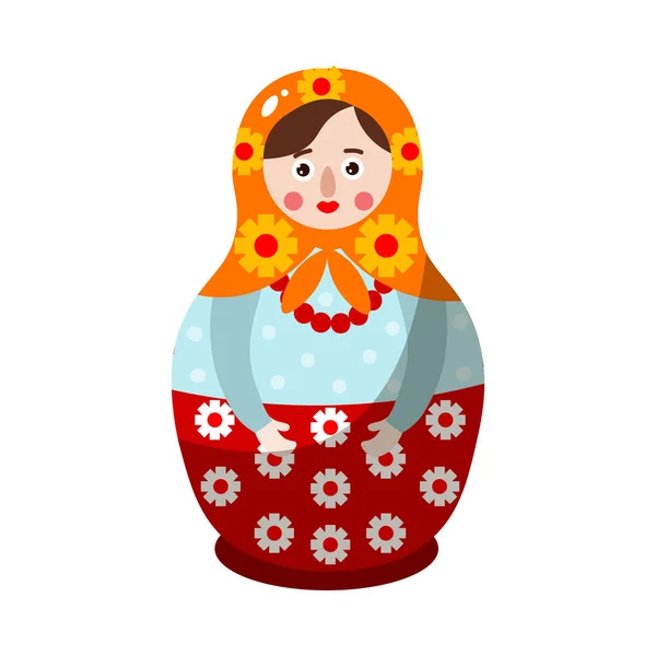 Gniazdo lalka w kolorowym stroju z ozdobą kwiatową. Ilustracja wektora w stylu płaskiej kreskówki — Wektor stockowy