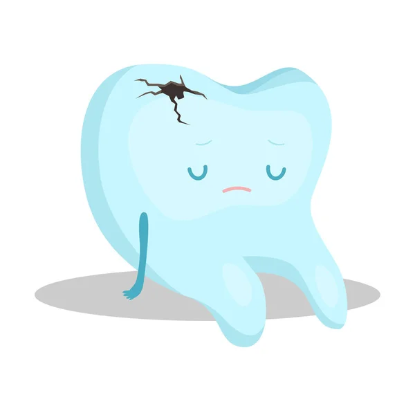 Blue tooth with cavity sitting and feeling depressed vector illustration — ストックベクタ