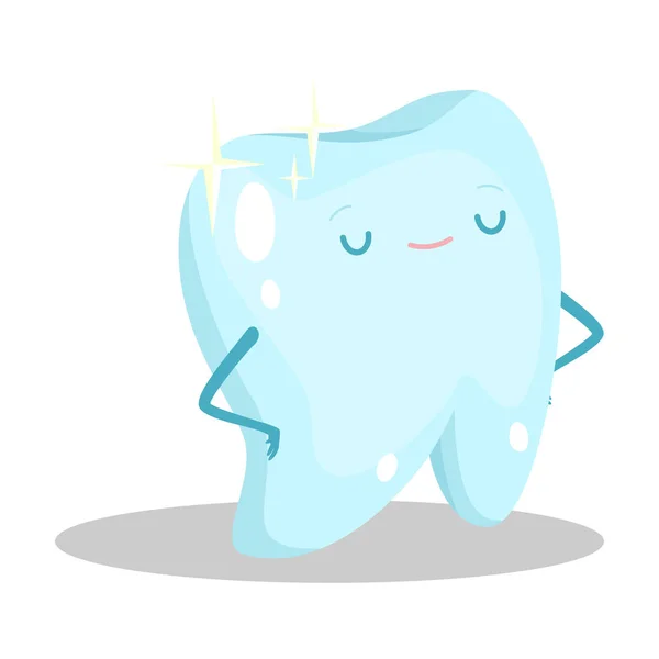 Blau gesund sauberer Zahn stehend glücklich Vektor Illustration — Stockvektor