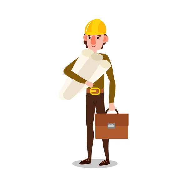 Man engineer standing and holding documents and bag vector illustration — Stock Vector