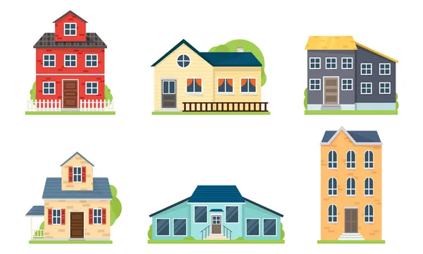 Ensemble de maisons et de bâtiments Illustration vectorielle des façades — Image vectorielle