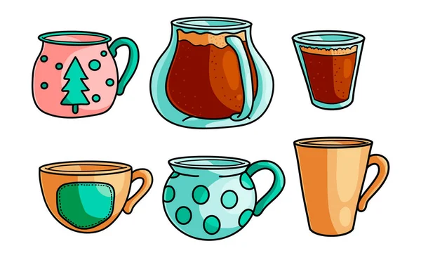 Série de cafés en tasses de couleur pastel Illustration vectorielle de tasses — Image vectorielle
