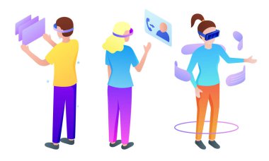 Maskeli bir grup insan vektör çizimi ile ilgili oyunlar oynuyorlar.