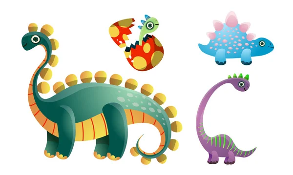 Conjunto de divertidos y divertidos animales dragones ilustración vectorial. — Vector de stock