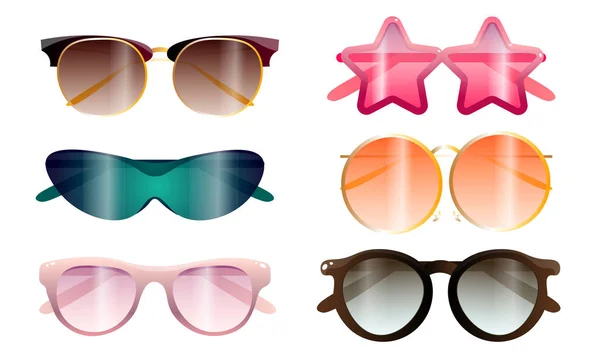 Collezione set di vari occhiali da sole colorati. Illustrazione vettoriale in stile cartoon piatto. — Vettoriale Stock