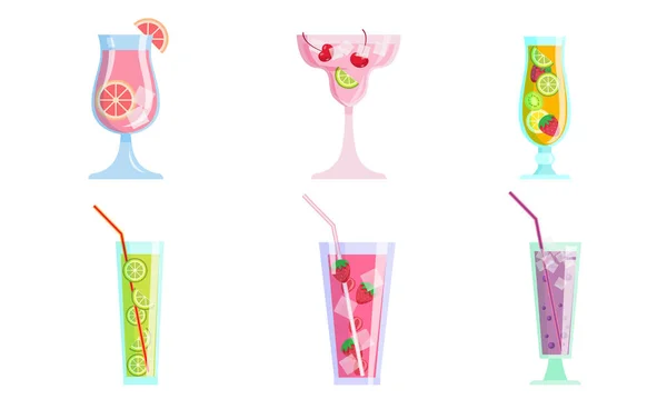Bevande cocktail estive con frutta in bicchieri illustrazione vettoriale — Vettoriale Stock