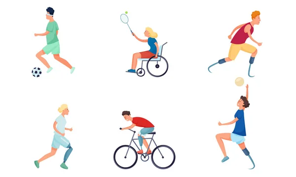 Illustration vectorielle du sport chez les filles et les garçons handicapés ou handicapés — Image vectorielle