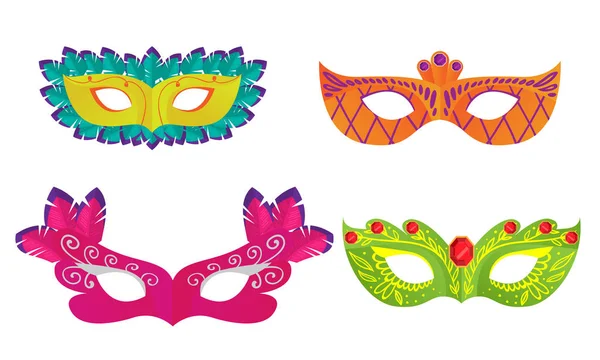 Набор красочных масок для векторной иллюстрации костюмов карнавалов — стоковый вектор