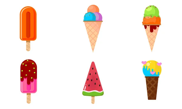 Helados de verano y paletas de diferentes formas ilustración vectorial — Vector de stock