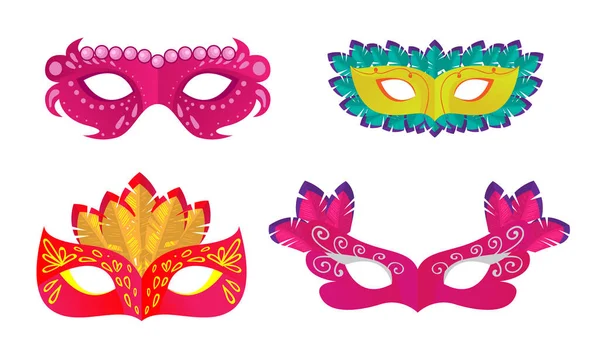 狂欢节或化装舞会的一套面具 — 图库矢量图片