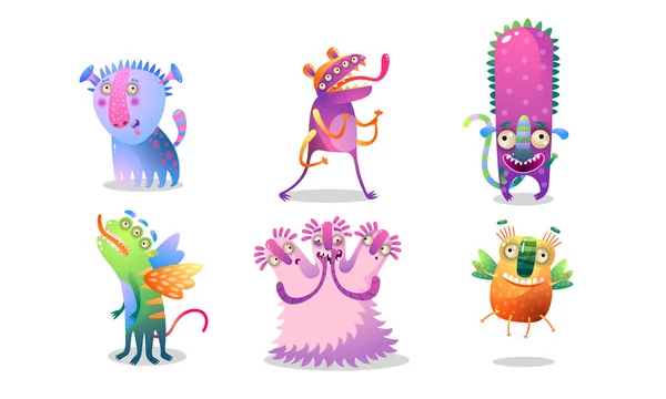 Cute funny spooky colorful fictional monster characters vector illustration — Stock Vector