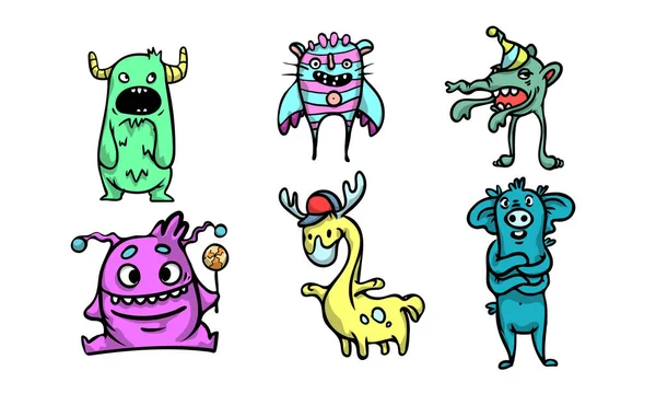 Carino divertente colorato personaggi mostro immaginario per bambini illustrazione vettoriale — Vettoriale Stock