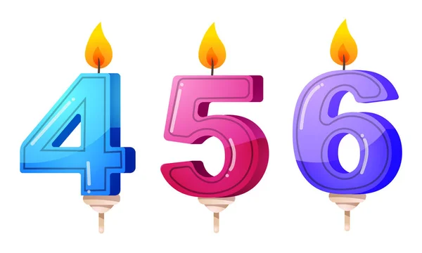 Набір вечірок на день народження, ювілейні свічки у вигляді цифр. Векторні ілюстрації в стилі плоского мультфільму . — стоковий вектор