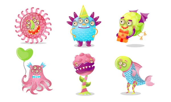 Conjunto de desenhos animados coloridos monstros engraçados. Ilustração vetorial em estilo de desenho animado plano . —  Vetores de Stock