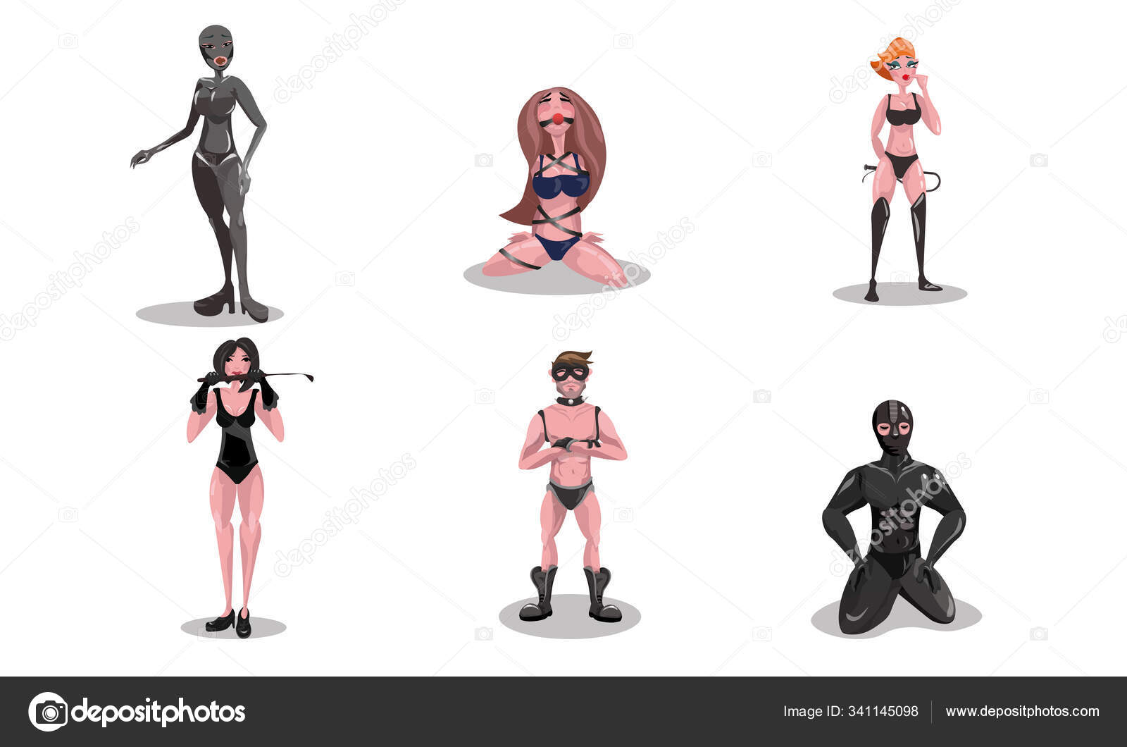 People in leather costumes practicing bdsm sex games vector illustration  Stock Vector by ©greenpic.studio 341145098
