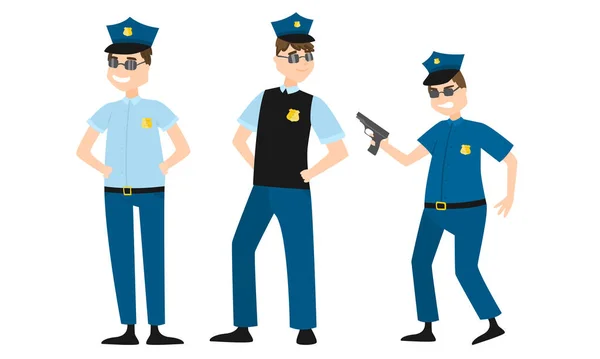 身穿传统蓝色制服和太阳镜的男子警察 — 图库矢量图片