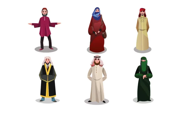 Peuple arabe musulman dans de longs vêtements traditionnels illustration vectorielle — Image vectorielle