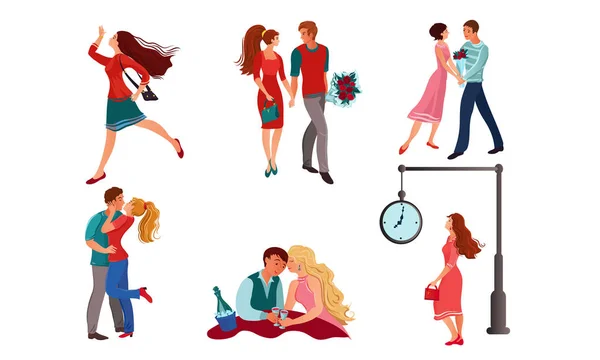 Ensemble de réunions de femmes et d'hommes illustrations vectorielles — Image vectorielle