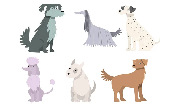 Set di simpatici cani grandi e piccoli razze vettoriale illustrazione — Vettoriale Stock