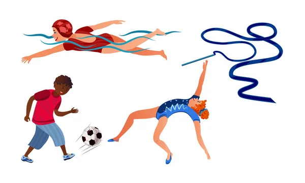 Ensemble d'adolescents faisant divers types d'activités sportives. Illustration vectorielle en style dessin animé plat — Image vectorielle