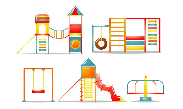Conjunto de equipamentos de parque infantil diferentes crianças. Ilustração vetorial em estilo de desenho animado plano . — Vetor de Stock