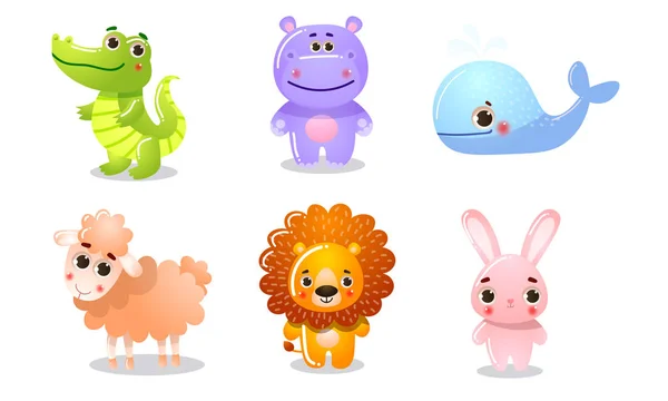 Sada různých barevných roztomilých zvířat. Vektorová ilustrace v plochém kresleném stylu. — Stockový vektor