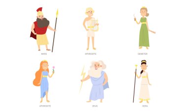 Greek gods and goddesses in special traditional costumes vector illustration vector Greek gods and goddesses in special traditional costumes vector illustration vector