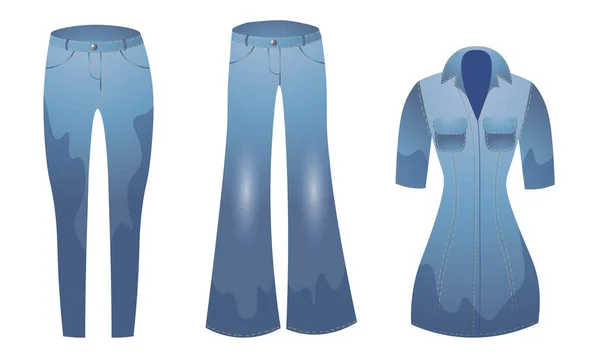スタイリッシュなジーンズのデニムの服の要素のセットベクトルイラスト — ストックベクタ