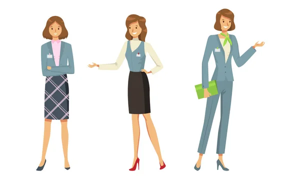 Set of women administrators in uniform during work vector illustration — Stock Vector