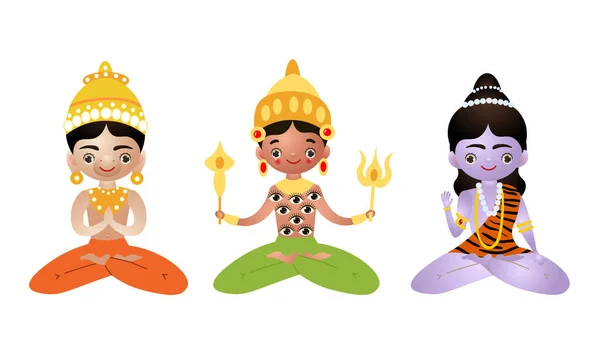 Различные сидящие индуисты в лотосе позируют божествам векторной иллюстрации — стоковый вектор