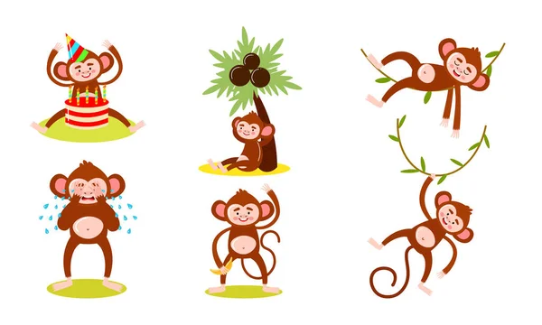 Set van aap karakters doen alledaagse dingen vector illustratie — Stockvector