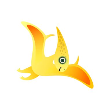 Havada uçan sevimli sarı pterodactyl dinozor.