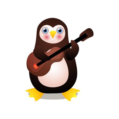 Tatlı kutup pengueni adam eski gitarda çalıyor.