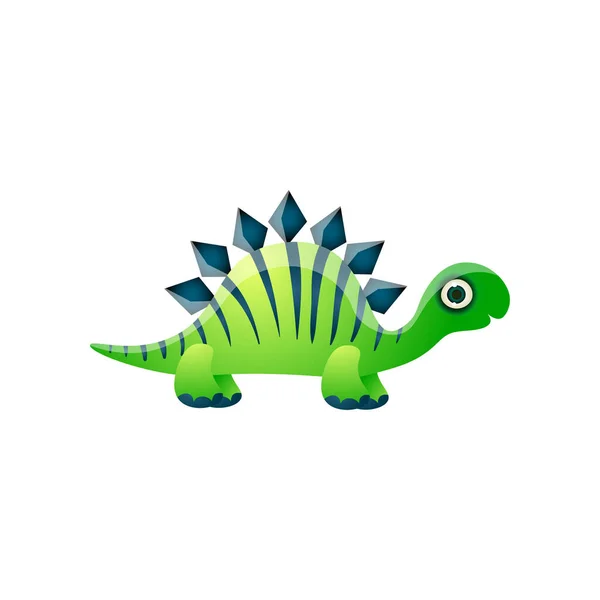 Mignon adorable dinosaure vert avec des lignes bleues rayées — Image vectorielle