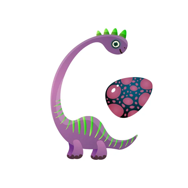 緑の縞模様のラインを持つかわいい紫色のブラチサウルスの恐竜 — ストックベクタ
