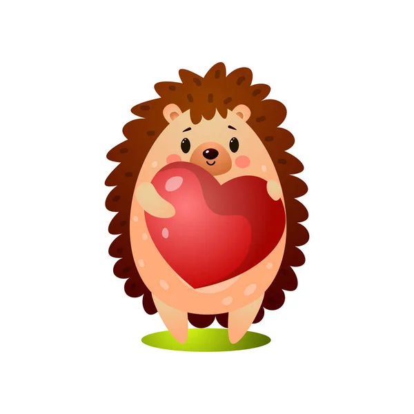 Cute hedgehog give a big heart balloon to friend — Stock Vector