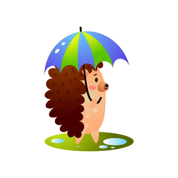 Carino riccio sta camminando dopo la pioggia tempesta con ombrello — Vettoriale Stock