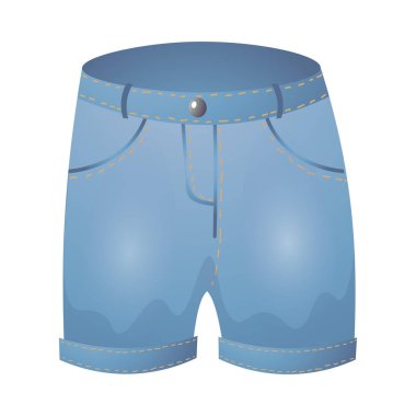 Modayı takip eden mavi kot şortlu. Çizgi film tarzında vektör illüstrasyonu.