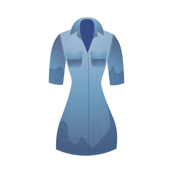 Trendy vrouwelijke blauwe denim jurk vooraanzicht. Vector illustratie in platte cartoon stijl. — Stockvector