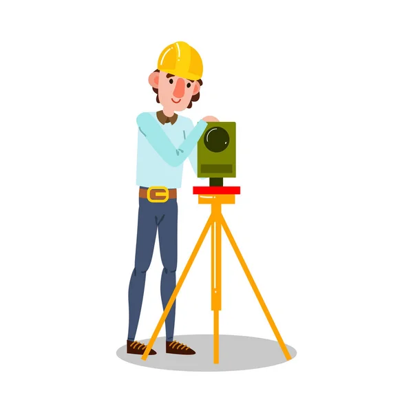 Man engineer staande werken met speciale camera-apparatuur vector illustratie — Stockvector